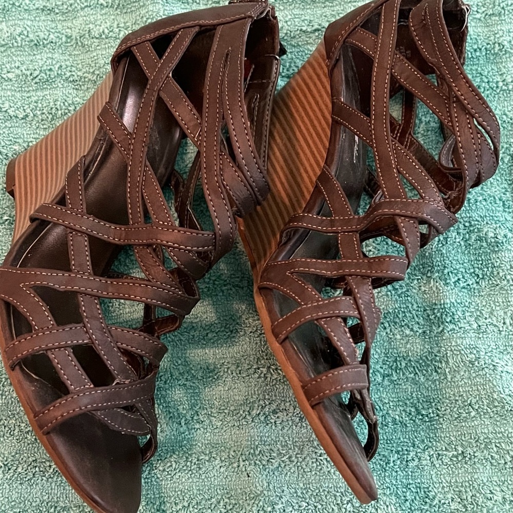 Brown wedge sandals